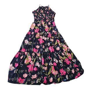 Gianni Bini Floral Tiered Maxi Dress Women’s XL Navy Pink Boho Cottagecore